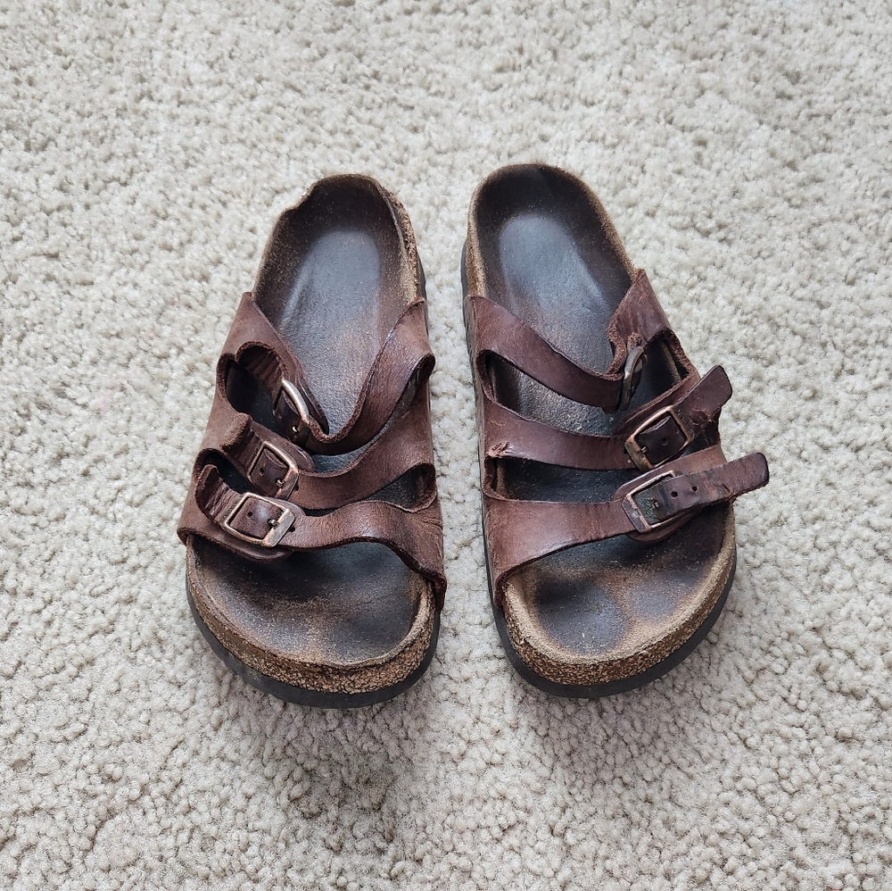 Birkenstock Papillo Sandals Women's Size 6 Buckle Slide Brown Leather Straps - Picture 2 of 6